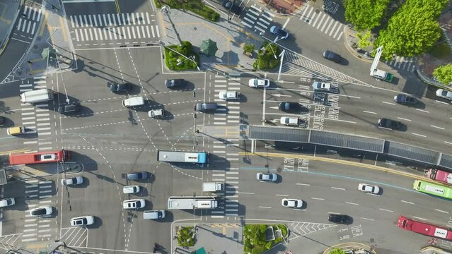 Drone View of Seoul city in South Korea, Hapjeong Station, Hot place, Summer, 60fps