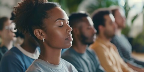 Obraz premium A group of diverse people are meditating in a room.