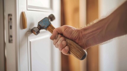 Crafting a New Beginning - Close-up of Hand Holding Hammer Assembling Furniture in New Home