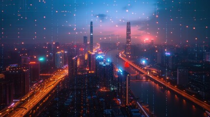 Fototapeta premium A cityscape with a river running through it