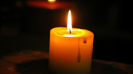 a lit candle with a black background