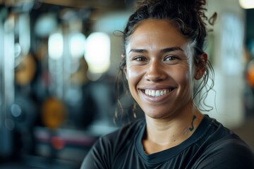 Fototapeta premium Smiling Woman In Gym Fitness Center