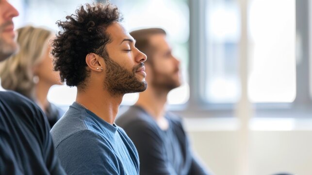 A man participating in a group meditation session for mental clarity.