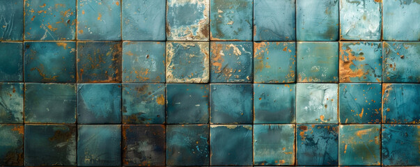 Blue Patina, Rectangular Wall background with tiles.