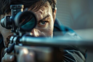 A soldier's intense focus through a sniper scope. The image conveys determination, precision
