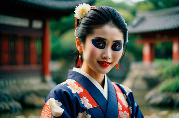 Elegant Japanese Model in Traditional Clothing, Captivating Portrait