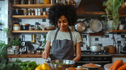 Biracial Woman Cooking a Family Recipe in Her Kitchen