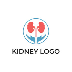 kidney logo design concept with hand and label circle