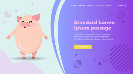 Cute funny pig flat vector illustration. Cartoon character standing. Animal, behavior concept can be used for banner, wbesite design or landing page