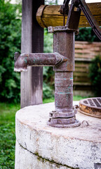 Rustic Hand Pump on a Well in a Lush Garden