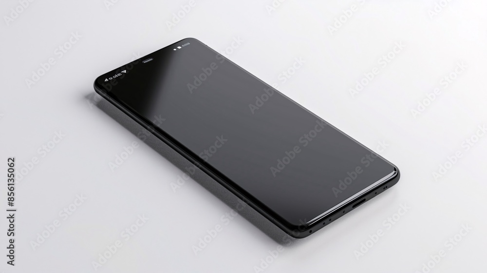 Poster a black smartphone with a blank screen isolated on a white background, serving as a mockup to showca
