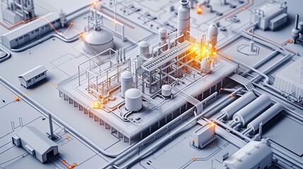A blueprint of a Smart factory.Tradition and future combine industrial design.