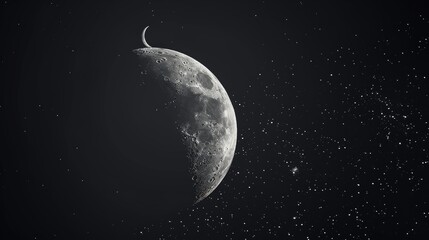 Naklejka premium Crescent Moon in a Starry Night