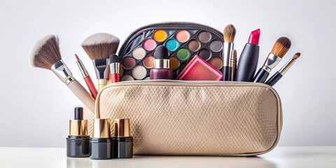Cosmetic bag with makeup products and accessories, cosmetic, bag, makeup, products, accessories, beauty, fashion, toiletry