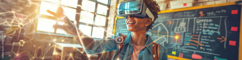 Aufkleber a student wearing a vr headset interacts with a virtual environment in a classroom setting