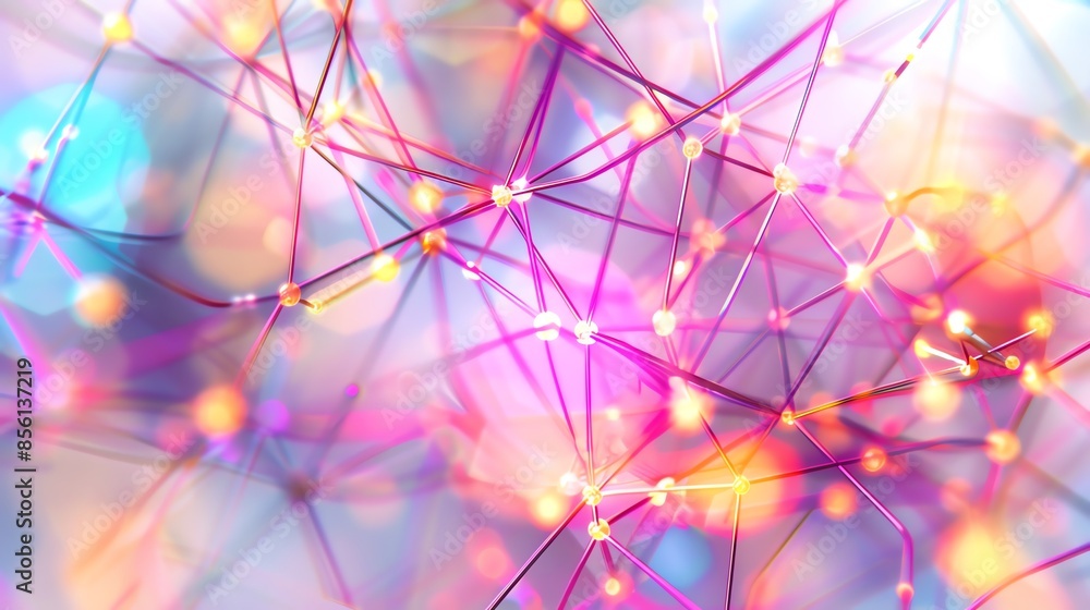 Aufkleber abstract digital network background with interconnected nodes in vibrant pink and purple colors, per
