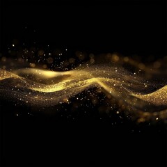 Abstract Golden Wave. Shiny gold line design element with sparkling effect on dark background