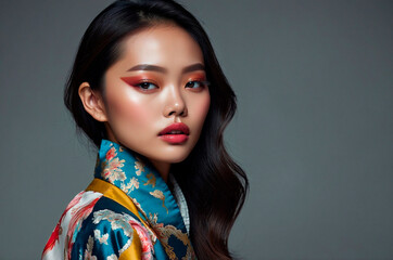 Fototapeta premium Radiant Asian Beauty Portrait with Soft Lighting and Elegant Expression