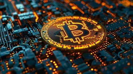 bitcoin crypto with a technology stock exchange background.