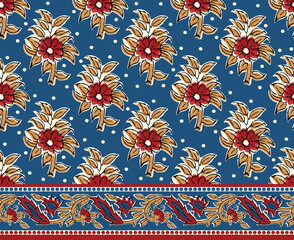 SPRIG FLORAL BLOCK PRINT WITH BORDER AND POLKA DOTS SEAMLESS PATTERN VECTOR ILLUSTRATION