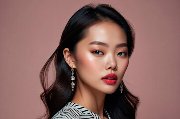 Fototapeta premium Radiant Asian Beauty Portrait with Soft Lighting and Elegant Expression