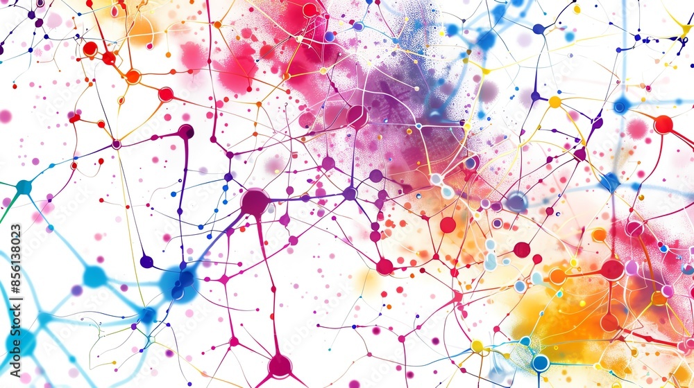 Poster abstract art inspired by neural networks with a vibrant mix of colors and interconnected lines, repr