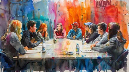 People of all ages and ethnicities are sitting around a table having a meeting.