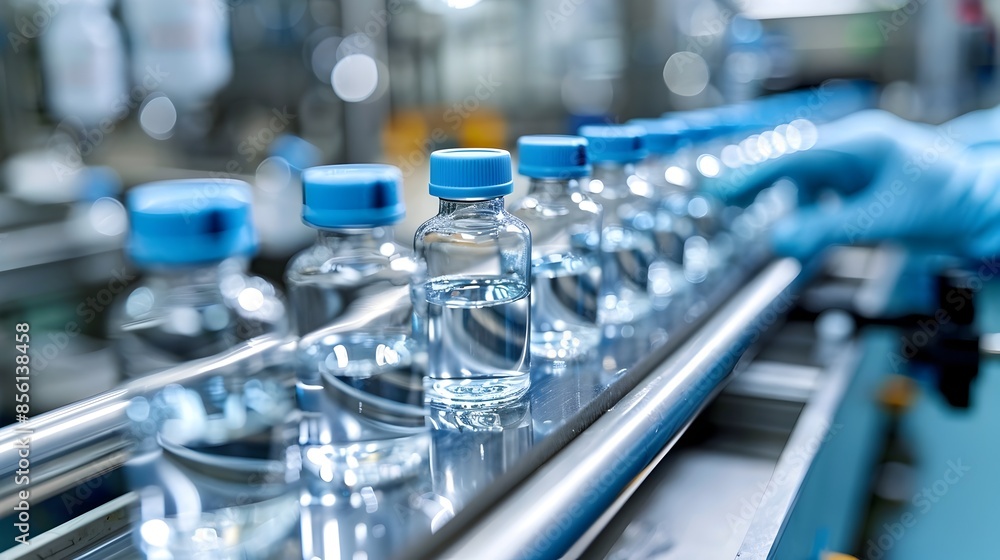 Poster rows of test tubes and bottles in a modern laboratory setting