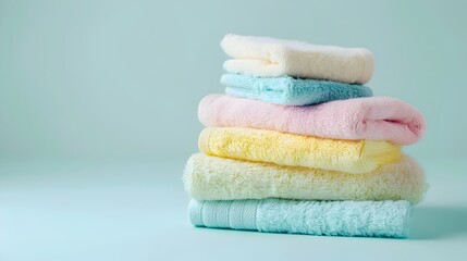 Neatly Folded Pastel Towels on Light Background for Wellness and Home Decor