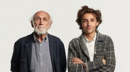 Old and young person with a generational contrast on an isolated white background
