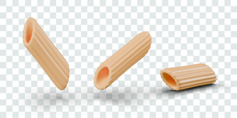 Hollow Italian pasta with corrugated surface. Penni rigate