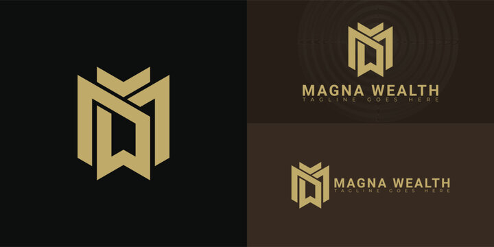 Abstract initial letters MW or WM logo in gold color isolated on multiple background colors. The logo is suitable for wealth management logo vector design illustration inspiration templates.