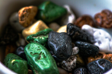 Macro Marvels: Intricate Details of Colorful Pebble Chocolate