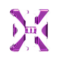 White 3d symbol with purple thick straps. letter h