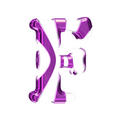 White 3d symbol with purple thick straps. letter f