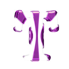 White 3d symbol with purple thick straps. letter t