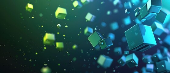 Abstract background of glowing blue and green cubes.