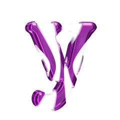 White 3d symbol with purple thick straps. letter y