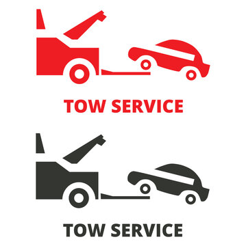 Logotipo de servicio de gr&uacute;a en color negro y rojo. Vector