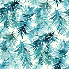 Seamless Watercolor Pattern with Fir Branches. Christmas Background with Green Blue Botanical Leaves for Textile Design and Wrapping Paper. Ornament for New Year.