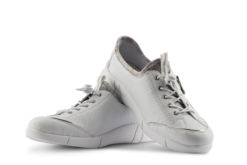 white women's sports sneakers made of genuine leather, shoes and clothes