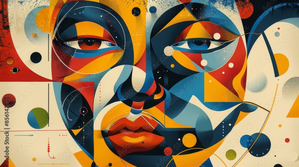 Poster abstract portrait with geometric shapes creating a colorful and modern representation of a human fac