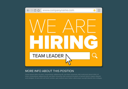 Company hiring poster with internet browser window and position search box