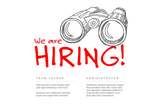 Company hiring poster with handdrawn binoculars illustration