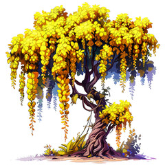 Obraz premium Cartoon Laburnum tree isolated on a white background. Laburnum tree cartoon illustration
