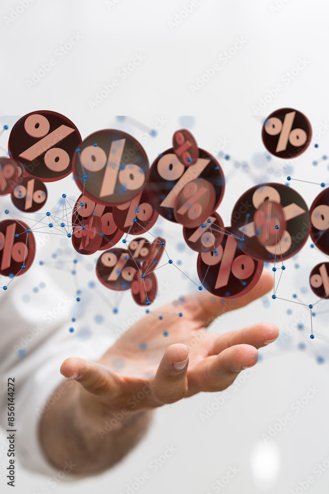 Poster  touching sales icons with a as 3D rendering