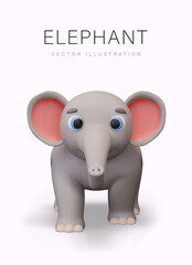 Funny elephant in 3D style on white background. Isolated vector illustration