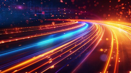 A colorful, swirling line of light that appears to be moving