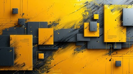 Gray and yellow geometric square, abstract colorful texture and background