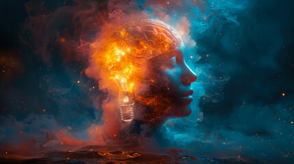 Abstract Creative Mind with Fiery and Electric Elements